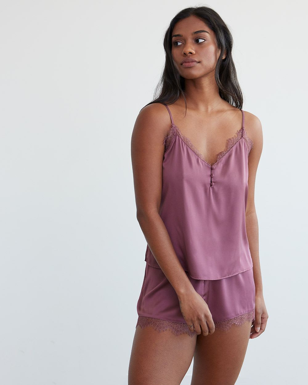 Satin Cami with Lace Trim, R Line