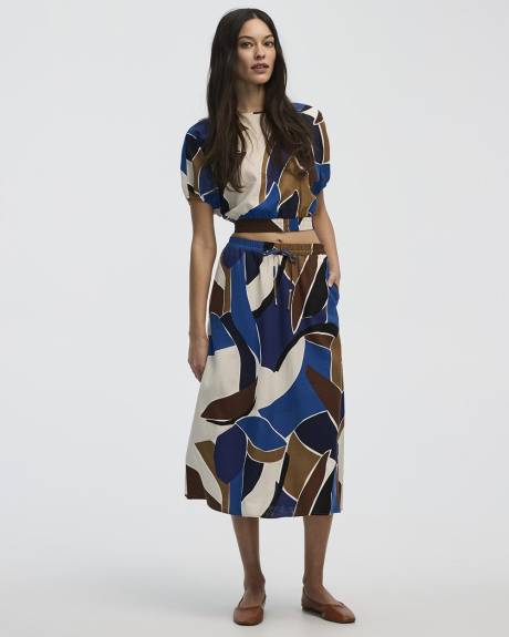 Linen-Blend Midi Skirt