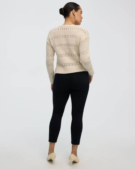 Long-Sleeve Crew-Neck Open-Stitch Pullover