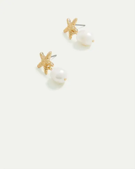 Starfish Earrings with Pearl Pendants