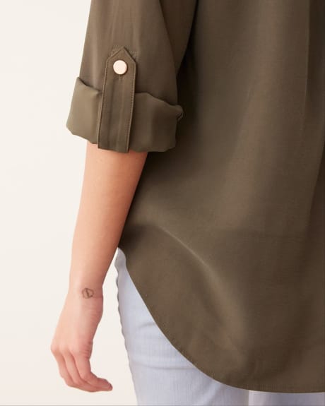 Long-Sleeve Buttoned-Down Blouse with Utility Pockets