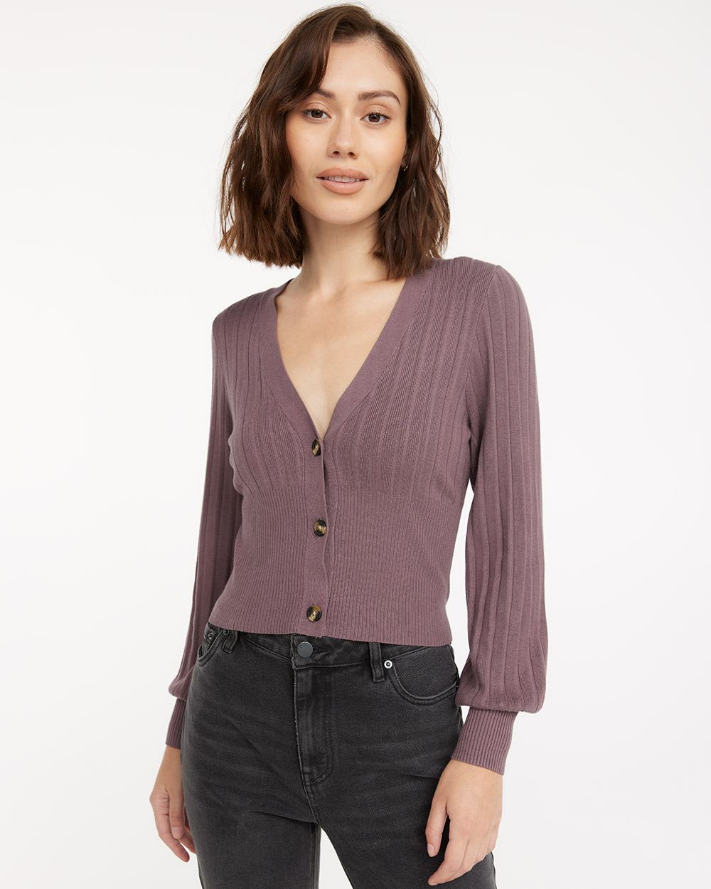 Fitted Cardigan with Deep V Neckline