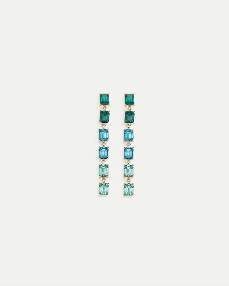 Stud Earrings with Dangling Green Stones