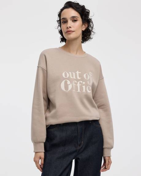 Long-Sleeve Crew-Neck Fleece Sweatshirt with Quotes