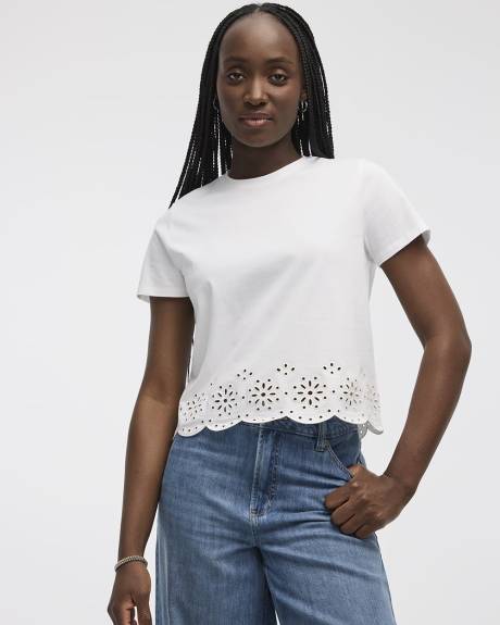 Crew-Neck T-Shirt with Embroidered Hem