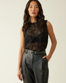 Extended-Sleeve Mock-Neck Lace Blouse