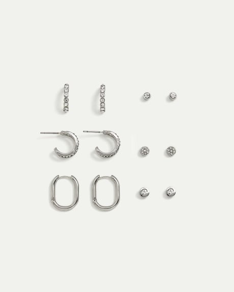 Boutons et anneaux d'oreilles avec pierres du Rhin - 6 paires