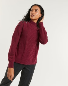 Cable Knit Pullover with Mock Neck