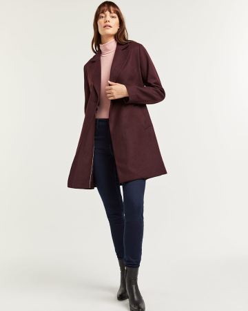 Manteau en mélange de laine à col tailleur et double boutonnage à ceinture
