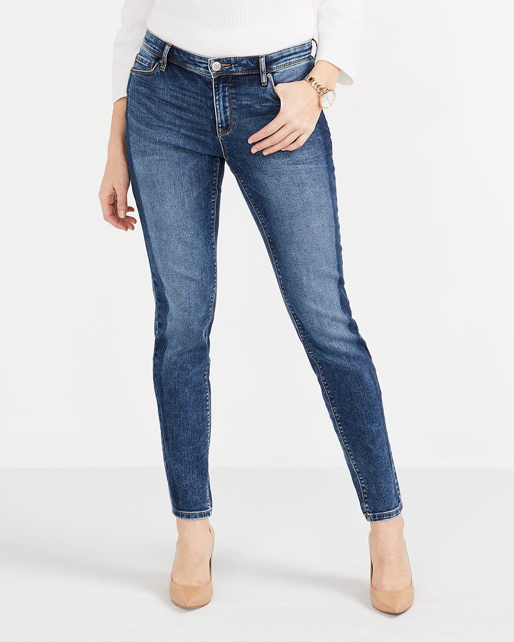 Contrasting Stripe Skinny Jeans | Women | Reitmans