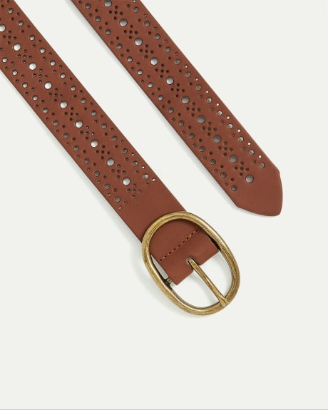 Faux Leather Belt with Perforated Details