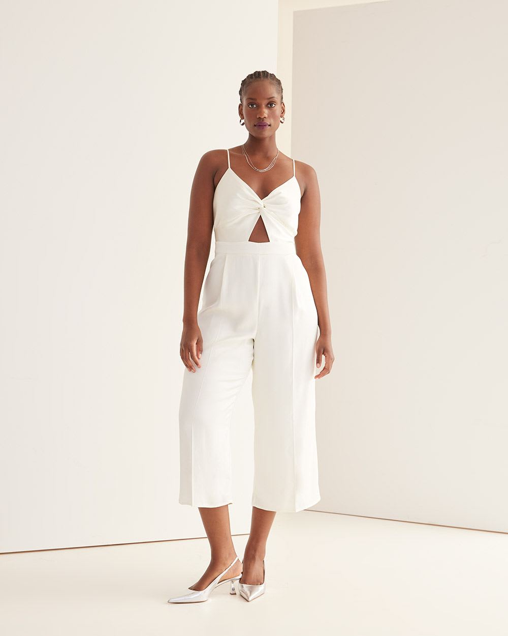 Sleeveless Jumpsuit with Twisted Front and Cut-Out