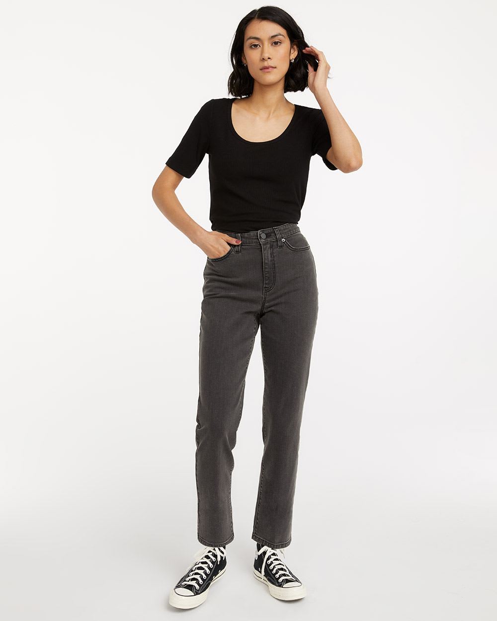 Super High-Rise Black Ankle Jean with Straight Leg - Petite