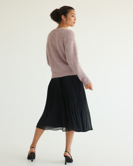 Long-Sleeve Wrap V-Neck Short Sweater