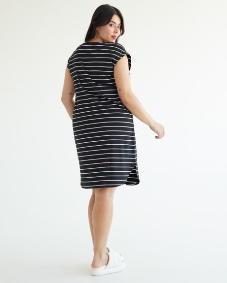 Extended-Sleeve French Terry Shift Midi Dress