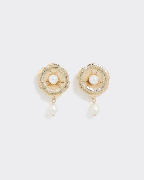 Flower Earrings with Pearl Pendant