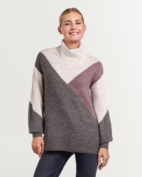 Colour-Block Cowl Neck Pullover