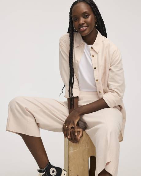 Cropped Wide-Leg Linen-Blend Pant - Petite