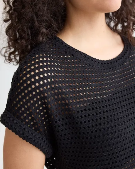 Extended-Sleeve Boat-Neck Mesh Top