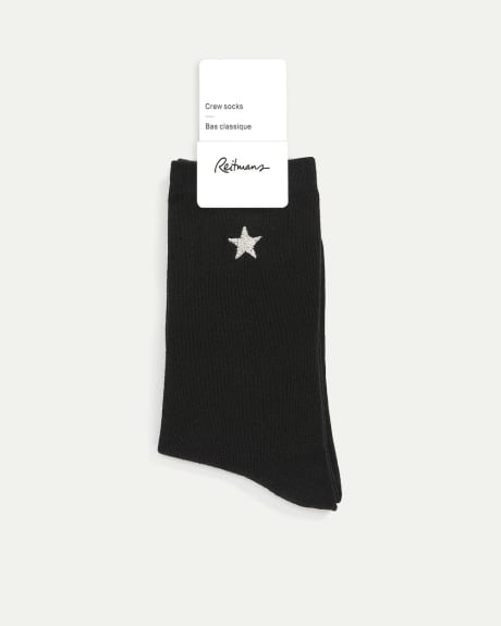 Cotton and Lurex Socks with Star at Hem