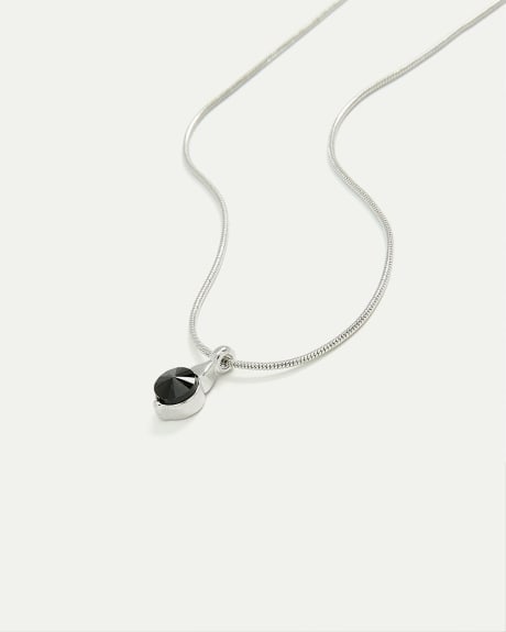 Short Necklace with Black Stone Pendant