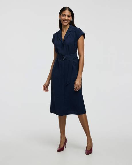 Short-Sleeve Buttoned-Down Midi Dress with Tailored Collar