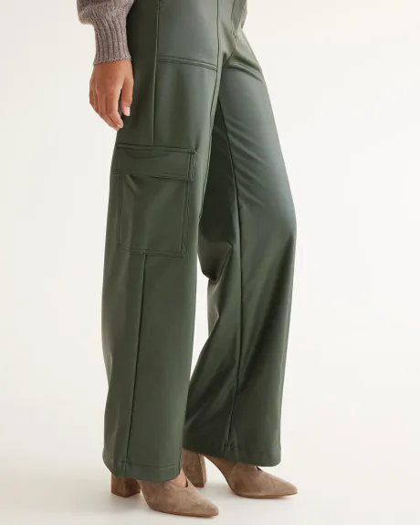 Wide-Leg Cargo Faux Leather Pants - Petite