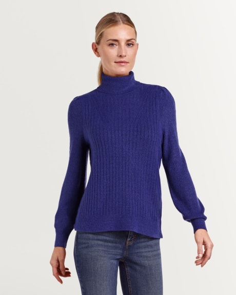 Chunky Turtleneck Pullover with Puff Sleeves
