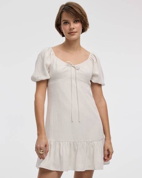 Short-Puffy-Sleeve Dress with Sweetheart Neckline