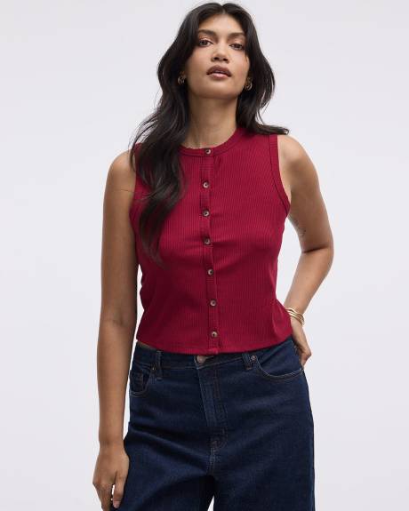 Buttoned-Down Crew-Neck Tank