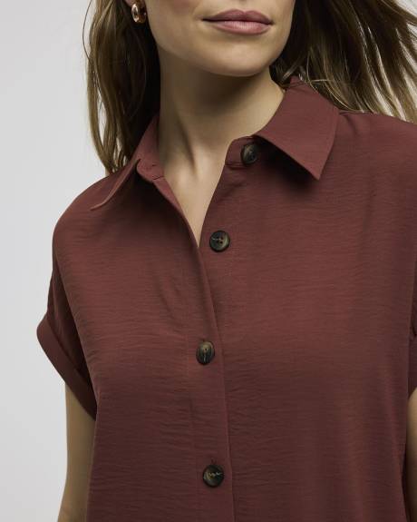 Short-Sleeve Buttoned-Down Dress with Shirt Collar