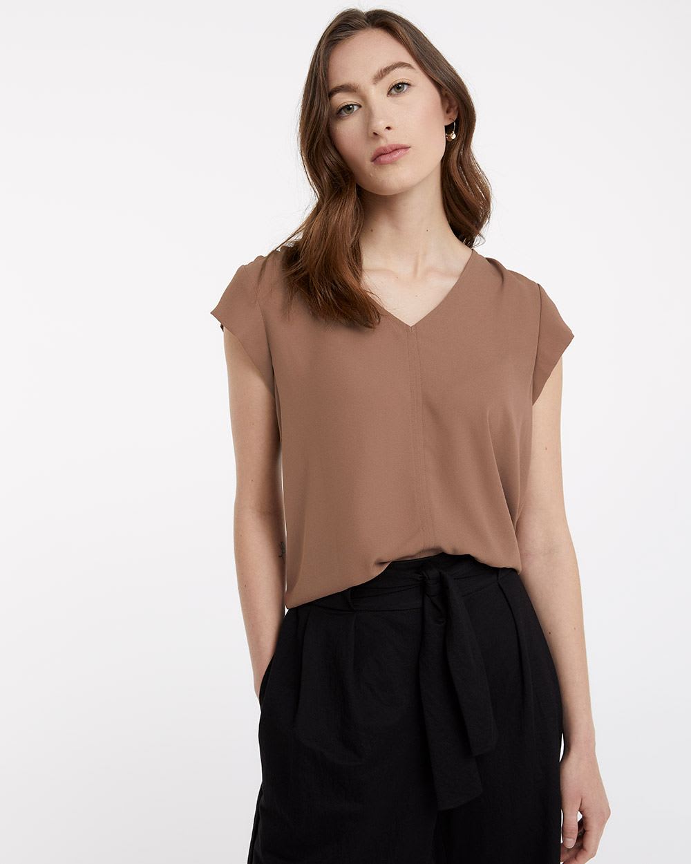 Cap Sleeve Blouse with Shirring
