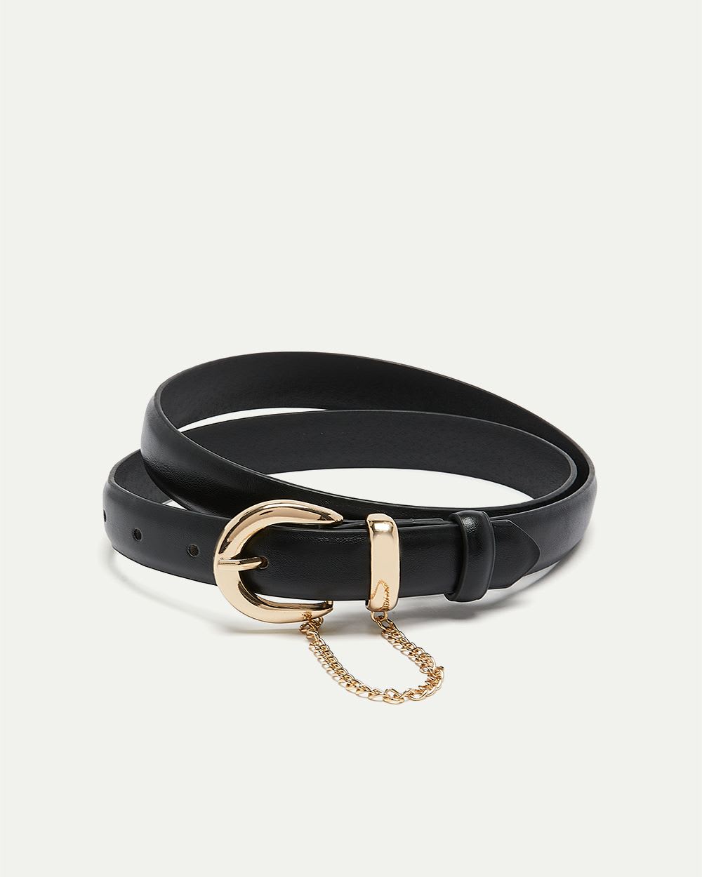Faux Leather Belt with Hanging Chain Buckle | Regular | Reitmans