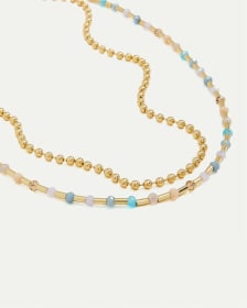Short Double-Chain Necklace with Colourful Beads