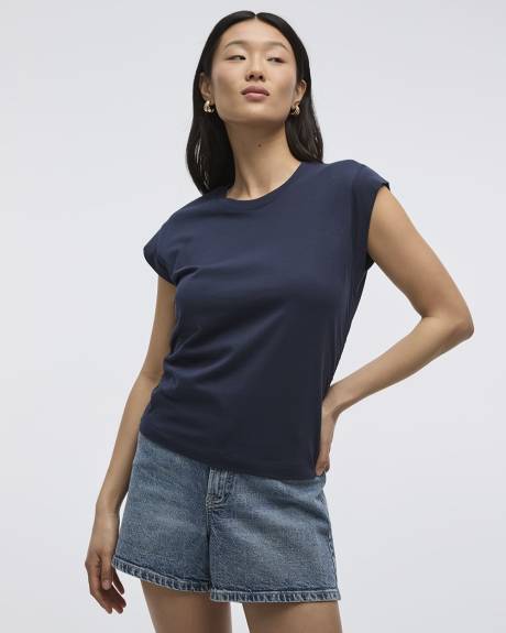 T-shirt à manches courtes et col rond avec fronces latérales