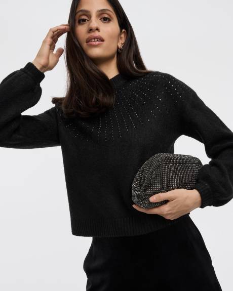 Long-Sleeve Mock-Neck Pullover with Rhinestones