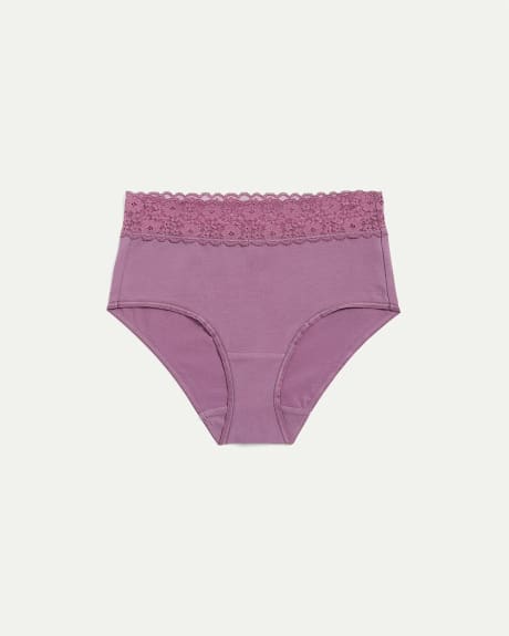 Cotton Full Brief with Lace Waistband, R Line