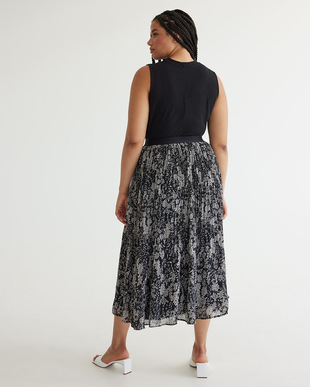 Pleated Midi Skirt with Elastic Waistband