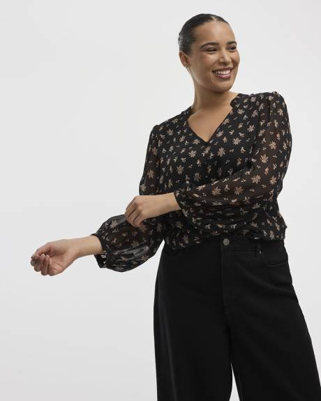 Volume-Sleeve V-Neck Blouse