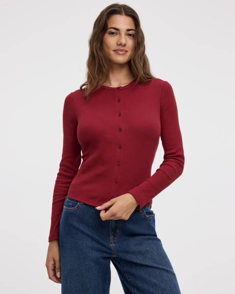 Long-Sleeve Crew-Neck Cardigan