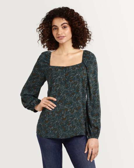 Long Sleeve Square Neck Printed Blouse