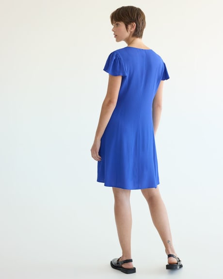 Buttoned-Down Dress with Short Flutter Sleeves