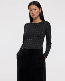 Long-Sleeve Crew-Neck Studded Top