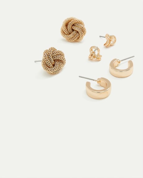 Knotted Earrings - 3 Pairs