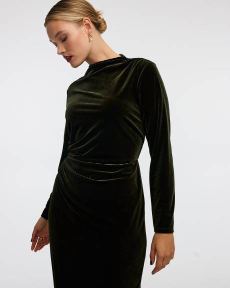 Long-Sleeve Midi Bodycon Velvet Dress
