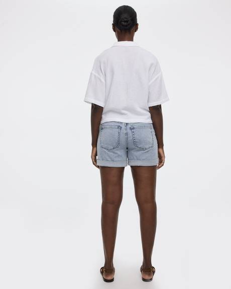 Mid-Rise Denim Shorts with Rolled Hem