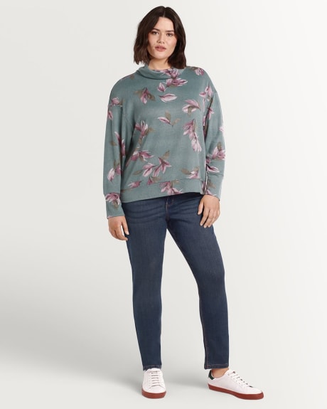 Printed Brushed Cowl Neck Pullover