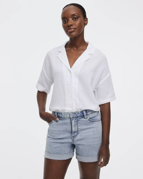 Mid-Rise Denim Shorts with Rolled Hem
