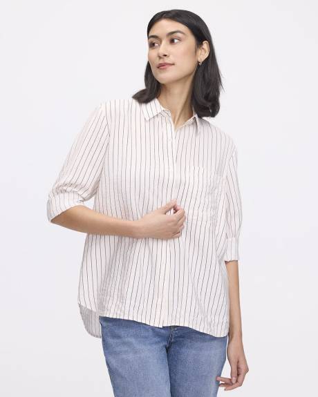 Striped Long-Sleeve Buttoned-Down Blouse
