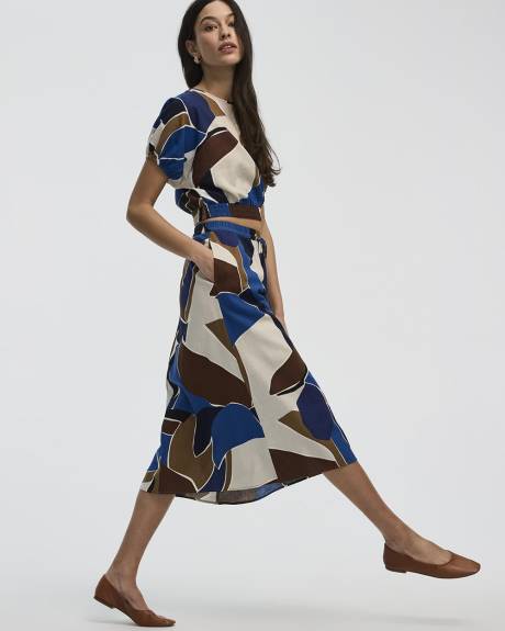 Linen-Blend Midi Skirt